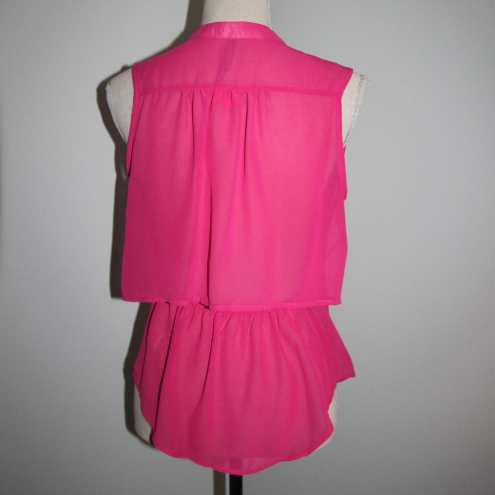 Paper Crane Pink Sheer Sleeveless Button Down
